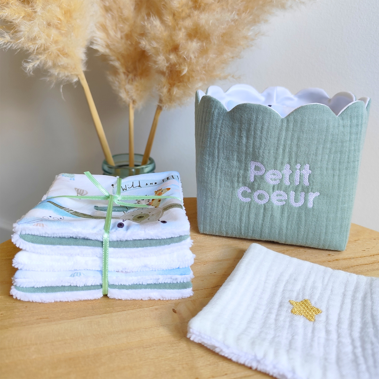 Duo panière et lingettes lavables carrées
